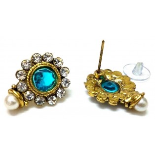 Gold Oxidized Women Earring Stud Jewelry PushBack Classy Gift Rhinestones Bead 1